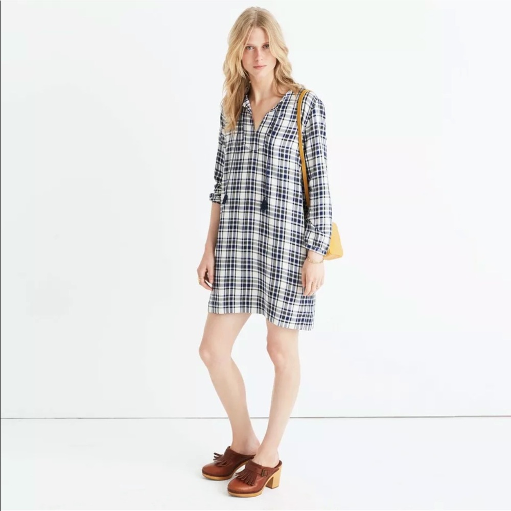 Madewell Plaid BlueArtiste Tunic Shirt Dress Size XS